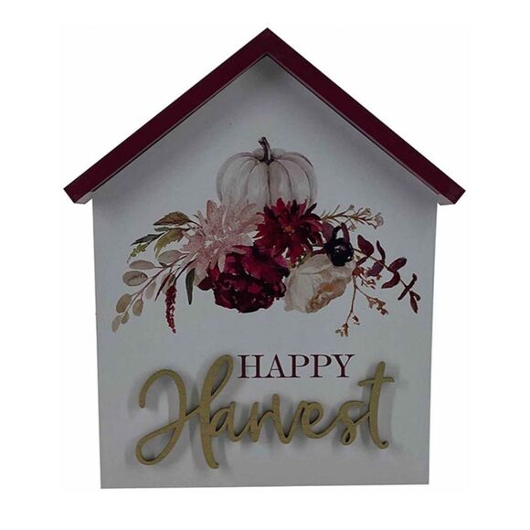 HAPPY HARVEST house-shaped Fall Autumn Pumpkin tabletop tiered tray home decor - Picture 4 of 4